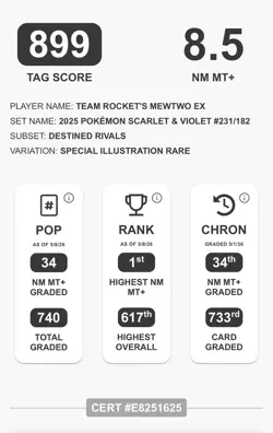 Pokemon Team Rocket's Mewtwo ex 231/182 Destined Rivals TAG 8.5 NM MT+ - Image 3