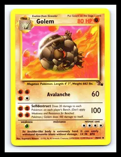 💥 GOLEM Fossil Set Non Holo Foil Pokemon 1999 Vintage # 36/62 - Image 1