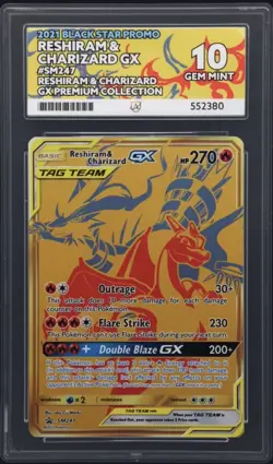 ACE 10 Reshiram & Charizard Gx Sun & Moon Tag Team SM247 Ace Label Graded Card - Image 1