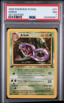 PSA Card NEAR MINT 7 1999 POKEMON FOSSIL 31 ARBOK 1ST EDITION - Image 1
