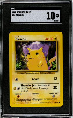 1999 Pokemon Base Pikachu Yellow Cheeks #58 SGC 10 Gem Mint - Image 1