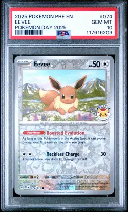 2025 Pokemon Pre EN-Prismatic Evolutions Eevee #074 Pokemon Day 2025 PSA 10 - Image 1