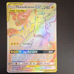 Pokemon TCG Pikachu & Zekrom GX #184/181 SM-Team Up Secret Rare Full Art Holo - Image 1