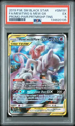 2019 POKEMON SM BLACK STAR PROMO #SM191 FULL ART/MEWTWO & MEW GX PSA 5 - Image 1
