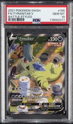 2021 POKEMON SWORD & SHIELD BATTLE STYLES #155 FULL ART/TYRANITAR V PSA 10 - Image 1