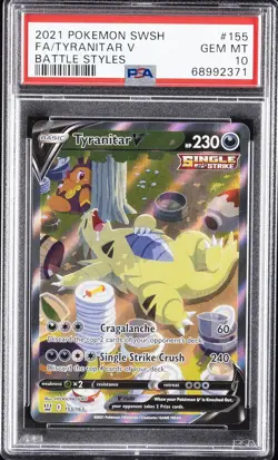 2021 POKEMON SWORD & SHIELD BATTLE STYLES #155 FULL ART/TYRANITAR V PSA 10 - Image 1