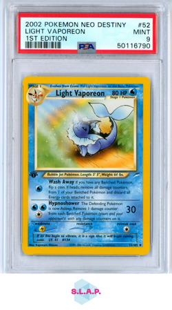 LIGHT VAPOREON 1ST EDITION POKEMON NEO DESTINY 2002 52 PSA 9 - Image 1