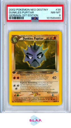 DUNKLES PUPITAR GERMAN-1ST EDITION POKEMON NEO DESTINY 2002 38 PSA 8 - Image 1