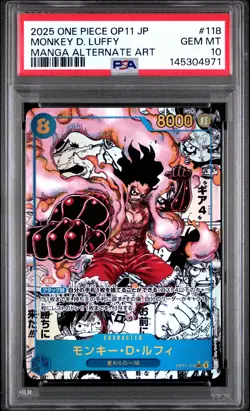 2025 ONE PIECE JAPANESE OP11-A FIST OF DIVINE SPEED #118 MONKEY D. LUFFY PSA 10 - Image 1