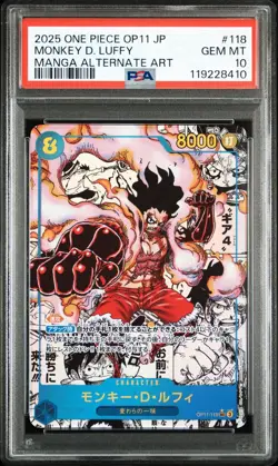 2025 ONE PIECE JAPANESE MANGA ALTERNATE ART OP11-118 MONKEY D. LUFFY PSA 10 - Image 1