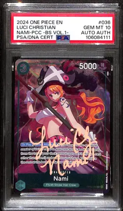 PSA GEM MT 10 Signed Luci Christian Nami (OP02-036) Best Selection Vol 1. - Image 1