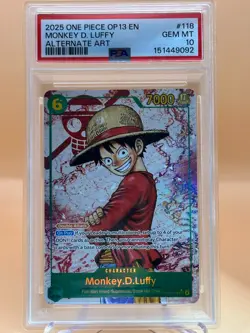2025 ONE PIECE MONKEY D LUFFY OP13-118 CARRYING ON HIS WILL SEC ALT ART PSA 10 - Image 2