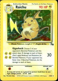 Pokemon TCG Raichu Holo Rare Card 1995 Unlimited Fossil 14/102 HOT - Image 1