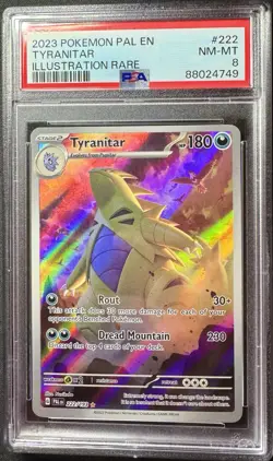 Tyranitar Illustration Rare 222/193 Paldea Evolved PSA NM-Mint 8 Pokemon Card - Image 1