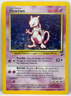 1999 Pokemon TCG Mewtwo 10/130 Base Set 2 Unlimited Edition Holo Rare Card USED - Image 1