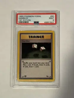 Pokemon Gambler Trainer Fossil 1st Edition 1999 PSA 9 60/62 - Image 1