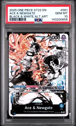 2025 One Piece ST22 Ace & Newgate 001 Black & White Alt Art Leader ENG PSA 10 - Image 1