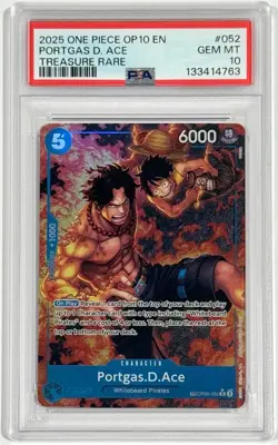 2025 One Piece OP10 Portgas D. Ace Treasure Rare OP08-052 PSA 10 English - Image 1