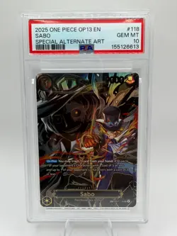 2025 ONE PIECE OP13 EN SABO OP07-118 SPECIAL ALTERNATE ART PSA 10 - Image 1