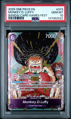2025 ONE PIECE OP07-073 BANDAI CARD GAMES FEST 25-26 MONKEY D LUFFY PROMO PSA 10 - Image 1