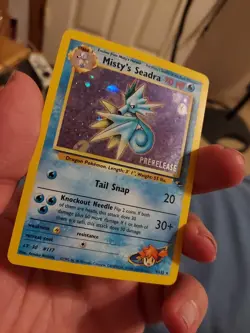 Misty’s Seadra 9/132 Holo Prerelease Gym Heroes 1999 Pokemon Card - Image 1