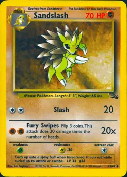 SANDSLASH 41/62 UNCOMMON FOSSIL POKEMON UNLIMITED HP - Image 1