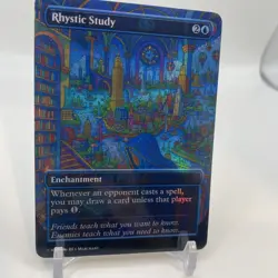 Playtest MTG FOIL - Rhystic Study - Fanart Borderless Style EDH Commander - Image 1