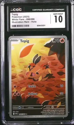 Tepig 096/086 Illustration Rare IR Holo Pokemon White Flare CGC 10 GEM MINT - Image 1