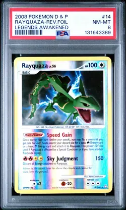 2008 POKEMON DP LEGENDS AWAKENED RAYQUAZA #14 REVERSE FOIL PSA 8 NM #131643389 - Image 1