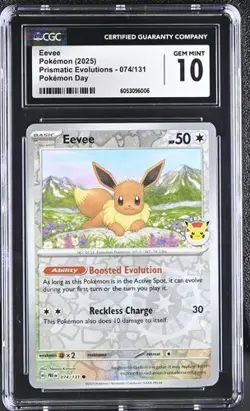 POKEMON DAY 2025 CGC 10 GEM MINT EEVEE REVERSE HOLO #074 PRISMATIC EVOLUTIONS - Image 5