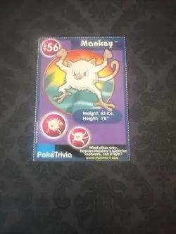 Pokemon - 1999 Burger King PokeTrivia Promo Card - Mankey #56 - Image 1