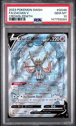 PSA 10 Zacian V GG48/GG70 Pokemon Crown Zenith Galarian Gallery Card - Image 1