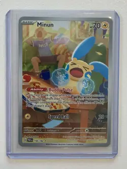 Pokemon Minun 194/182 SV04: Paradox Rift Illustration Rare Full Art Holo Card - Image 3