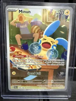Pokemon Minun 194/182 SV04: Paradox Rift Illustration Rare Full Art Holo Card - Image 5