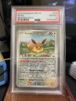 PSA 10 GEM MINT 2025 POKEMON PRE EN-PRISMATIC EVOLUTIONS REVERSE HOLO 074 EEVEE - Image 1