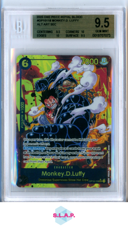 MONKEY.D. LUFFY ALT ART SEC 2025 ONE PIECE CARD GAME ROYAL BLOOD OP10118 BGS 9.5 - Image 1