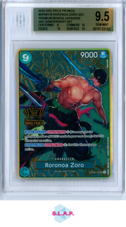 RORONOA ZORO PREMIUM BANDAI JP 2ND ANN. SET 2025 ONE PIECE PRMS OP06118 BGS 9.5 - Image 1
