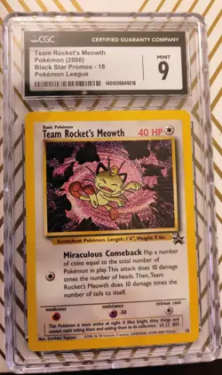 Team Rocket's Meowth 2000 Pokemon Black Star Promo #18 Graded CGC 9 MINT WOTC - Image 1