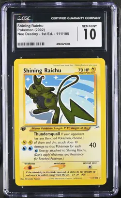 2002 Pokemon Neo Destiny Shining Raichu #111/105 1st Edition CGC 10 - Image 1