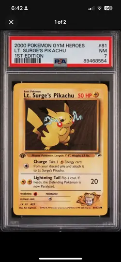 2000 POKEMON GYM HEROES 1ST EDITION #81 LT. SURGE'S PIKACHU PSA 7 - Image 1