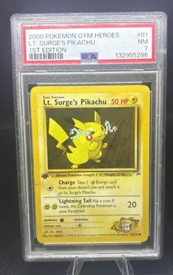 First Edition 2000 Pokemon Gym Heroes 81/132 Lt. Surge's Pikachu PSA 7 - Image 1