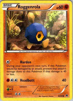 Pokemon TCG Roggenrola B&W Emerging Powers 49/98 Regular Common Card Played LP - Image 1
