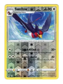 Pokemon TCG Swellow SWSH Vivid Voltage 134/185 Reverse Holo Uncommon Card NM - Image 1