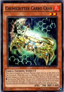 Yu-Gi-Oh TCG Chemicritter Carbo Crab INOV-EN024 Unlimited Regular Common Card NM - Image 1