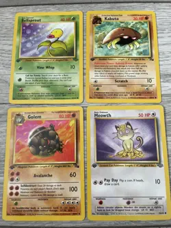 4 x 1st First Edition Pokemon Cards Bellsprout Meowth Kabuto Golem - Image 1