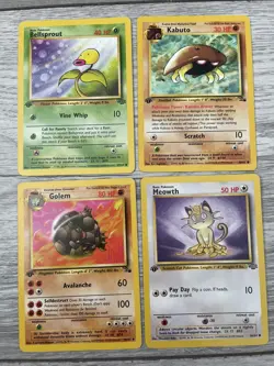 4 x 1st First Edition Pokemon Cards Bellsprout Meowth Kabuto Golem - Image 2