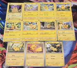 11 Pikachu Pokemon Cards Lot – Promo, GO, Crown Zenith, Mid-era / Modern Mix - Image 1