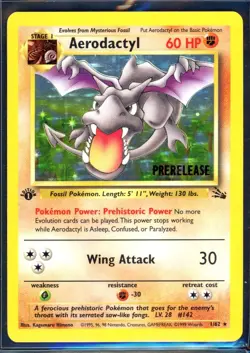 Pokemon Cards - 1st Edition PreRelease Aerodactyl 1/62 - Fossil Set Excellent - Image 1