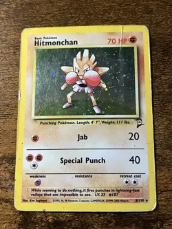 Pokemon TCG Hitmonchan Holo Rare Card 8/130 Base Set 2 - Image 1