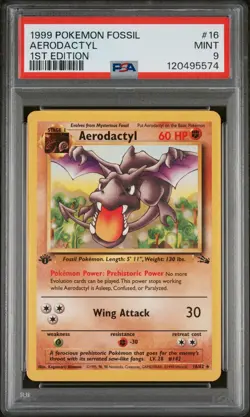 Pokemon Aerodactyl Fossil 1st Edition Rare #16/62 English 1999 PSA 9 - Image 1